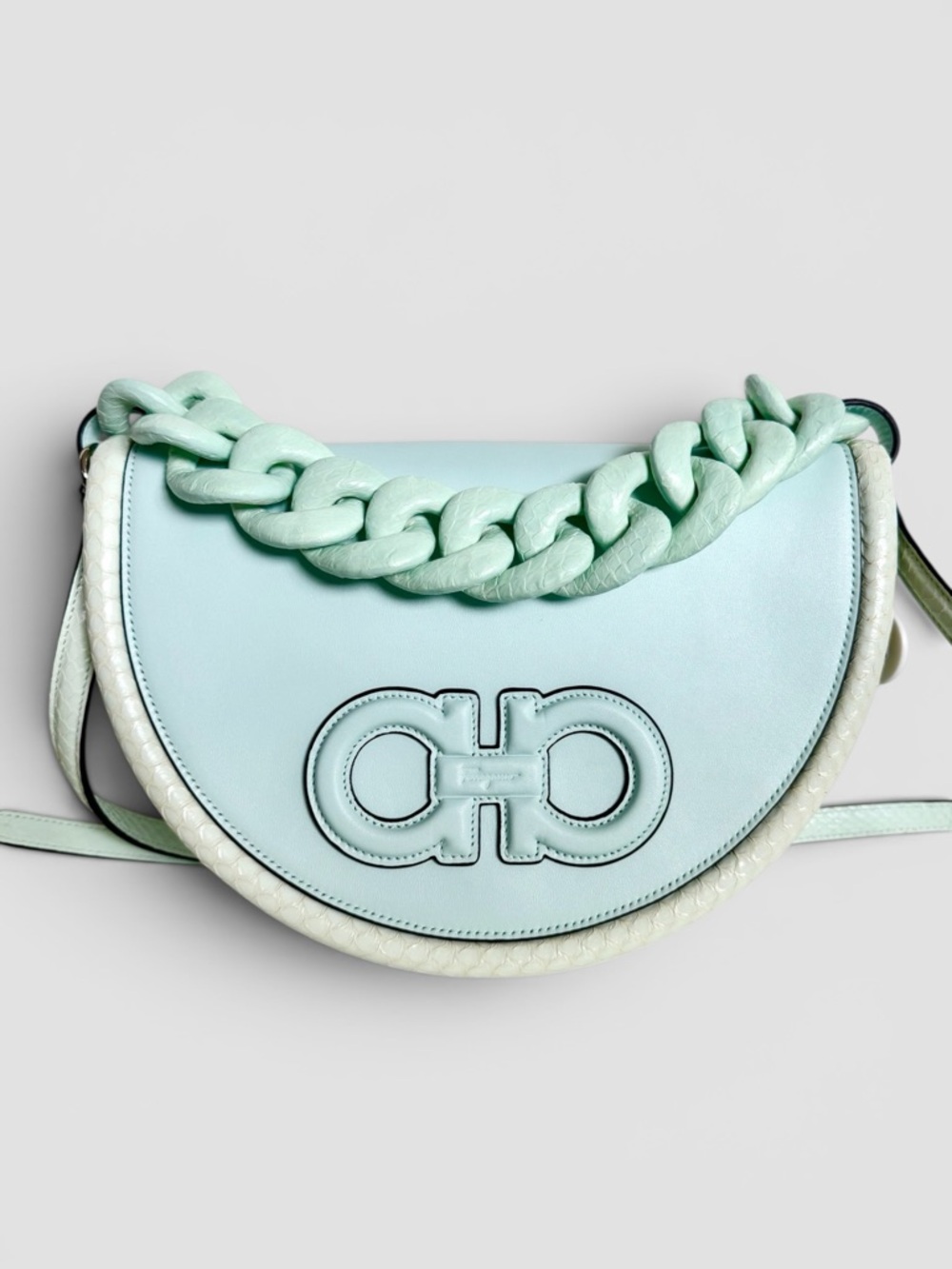 Salvatore Ferragamo Aura Leather Shoulder Bag Seafoam